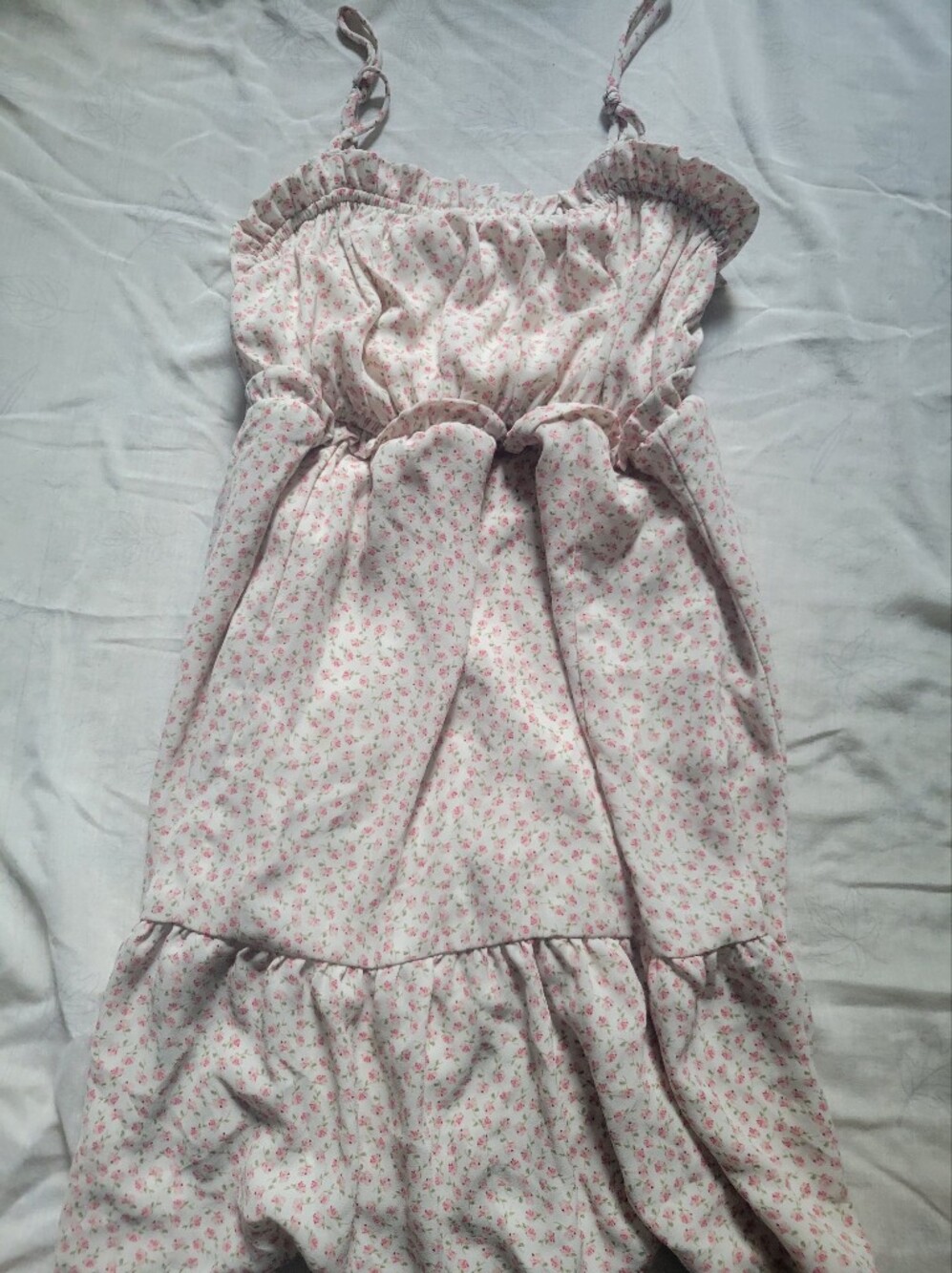Girls Pink Floral Ruffled Sundress